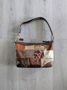 Coach Vintage Patchwork Leopard, Suede, Velvet & Leather Shoulder Bag